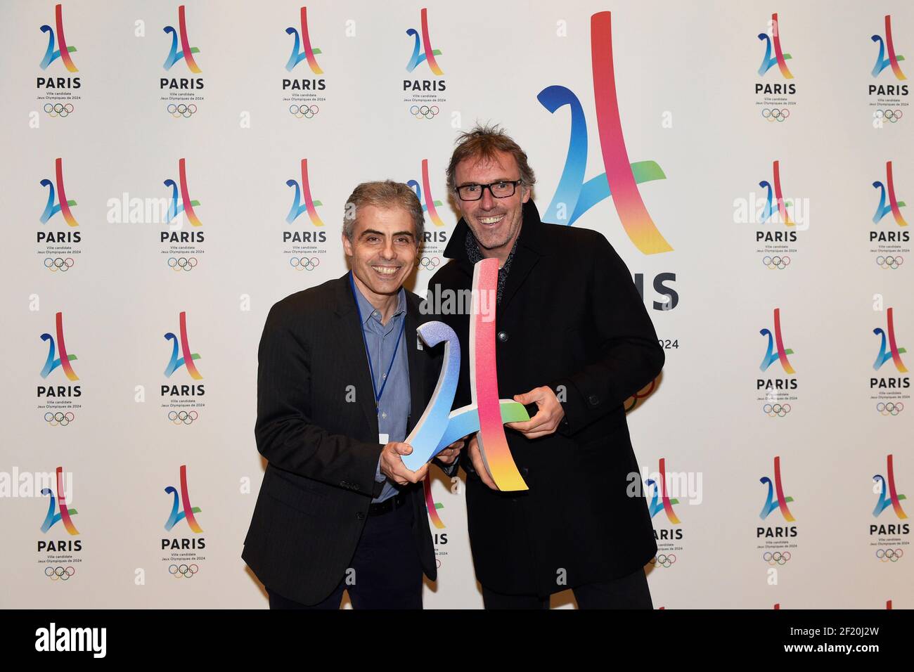 Jean Philippe Gatien and Laurent Blanc attend the Paris 2024 file  Presentation in the Paris Philharmony in Paris on February 17, 2016 - The  race to host the 2024 Olympic Games gets