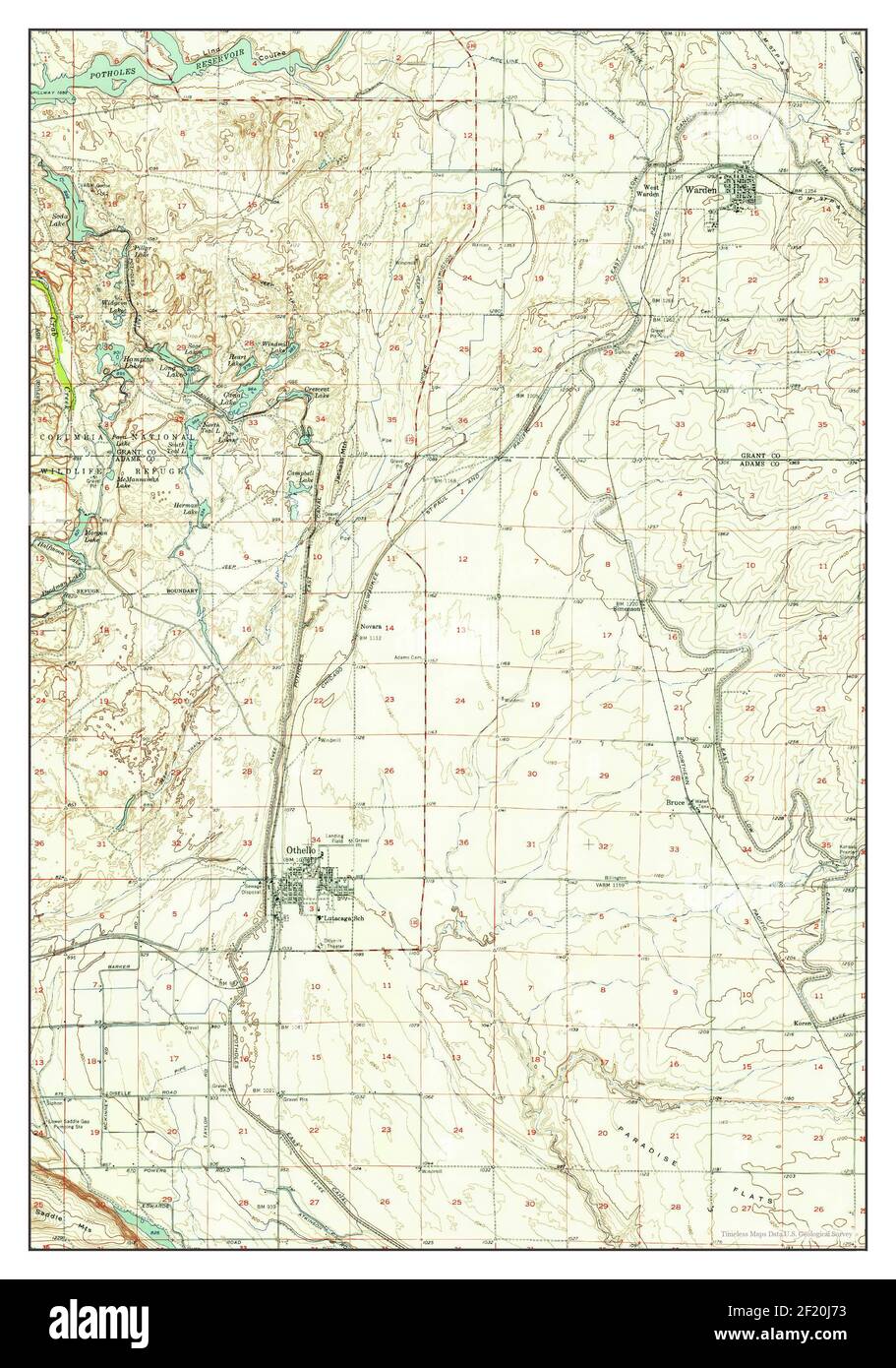 Othello, Washington, map 1954, 162500, United States of America by