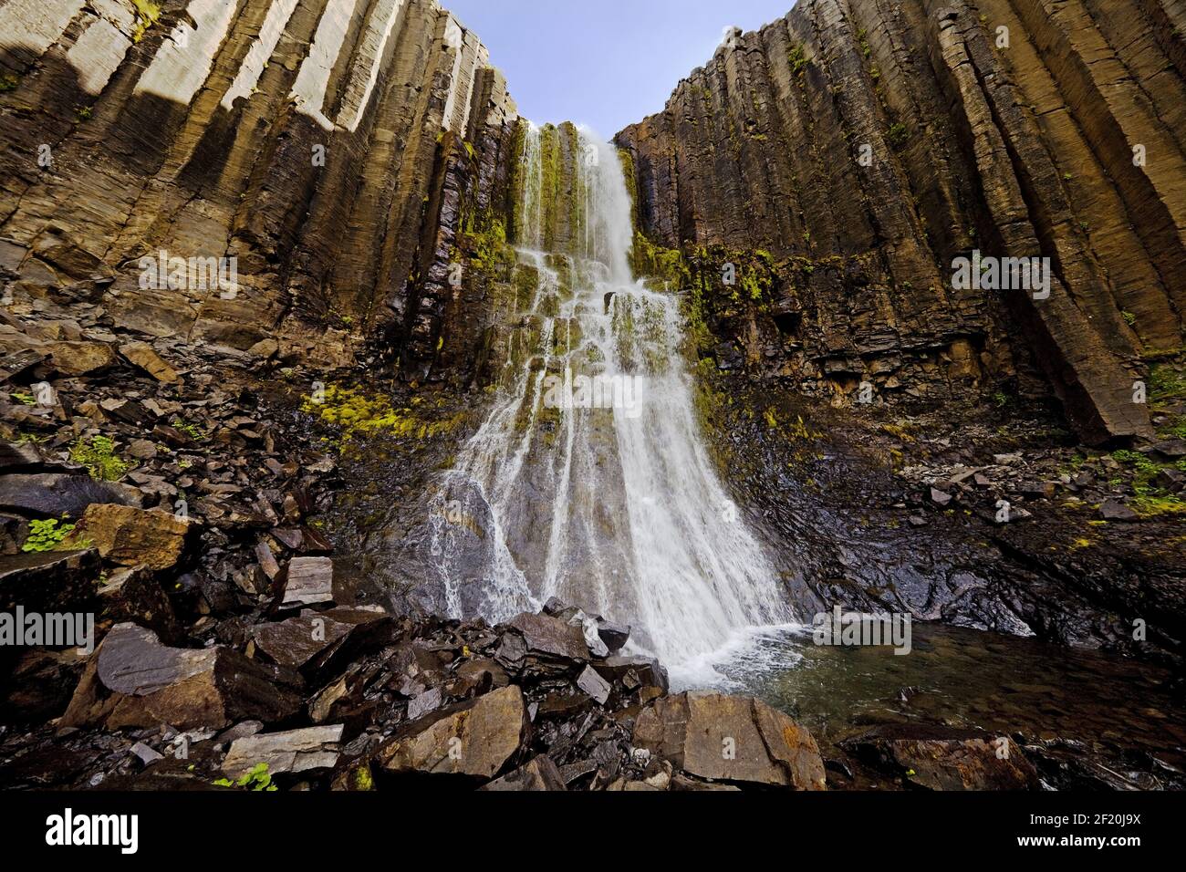 Waterfall with basalt columns at Studlagil, East Iceland, Iceland, Europe Stock Photo