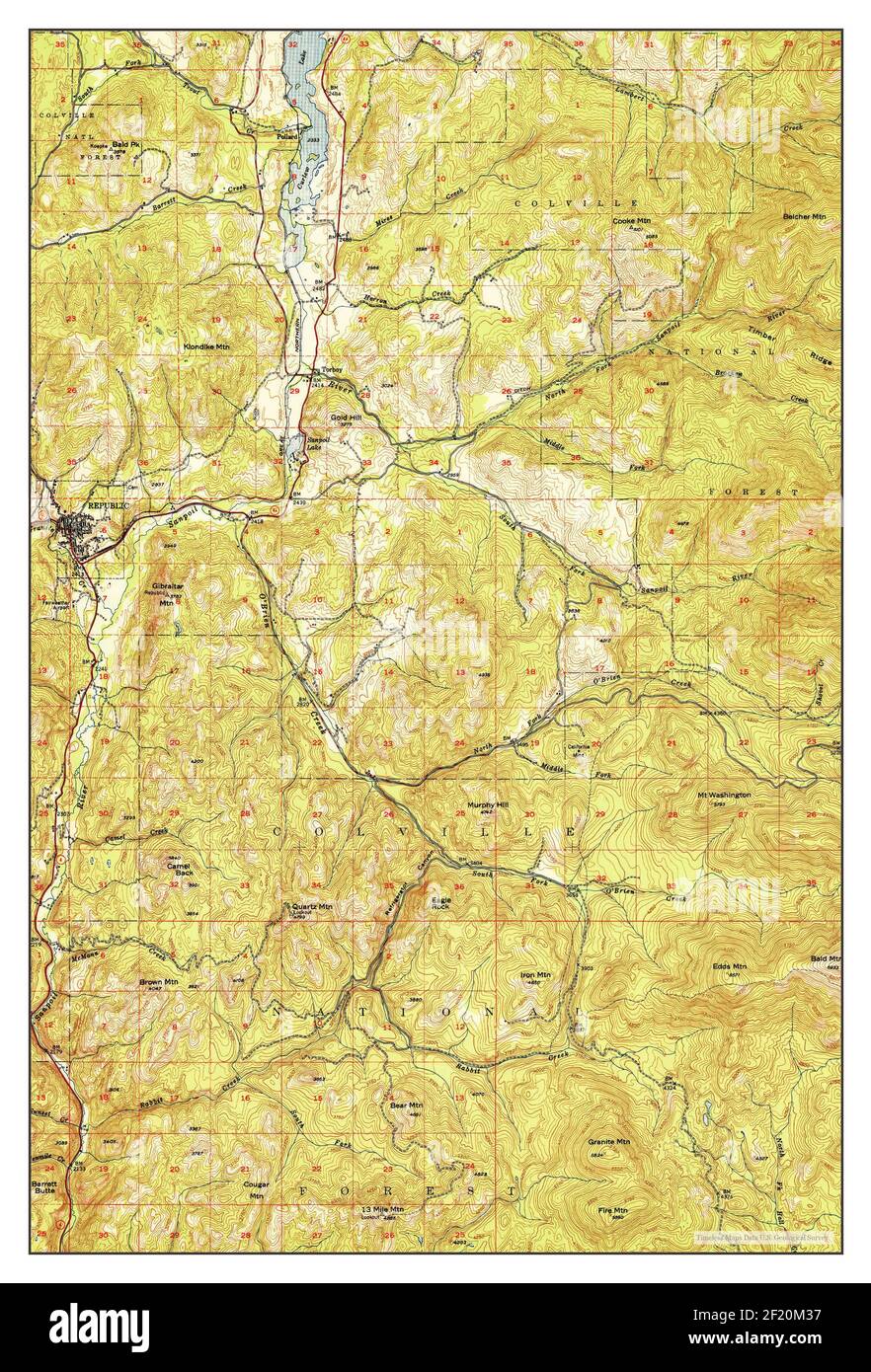 Republic, Washington, map 1951, 1:62500, United States of America by Timeless Maps, data U.S. Geological Survey Stock Photo