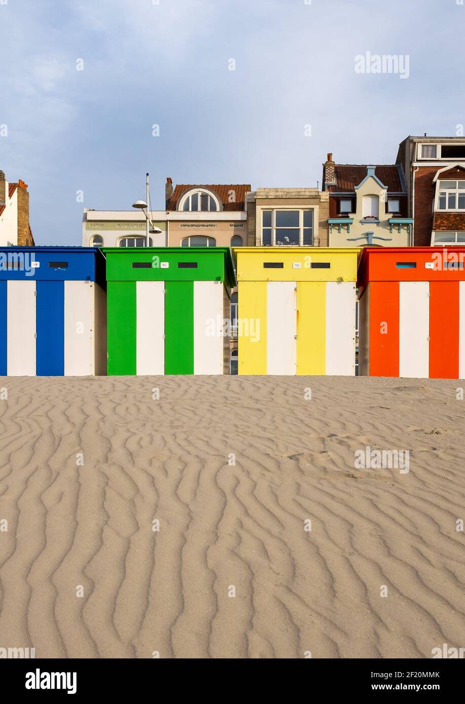 Beach cabins on the beach of Dunkirk in France Stock Photo