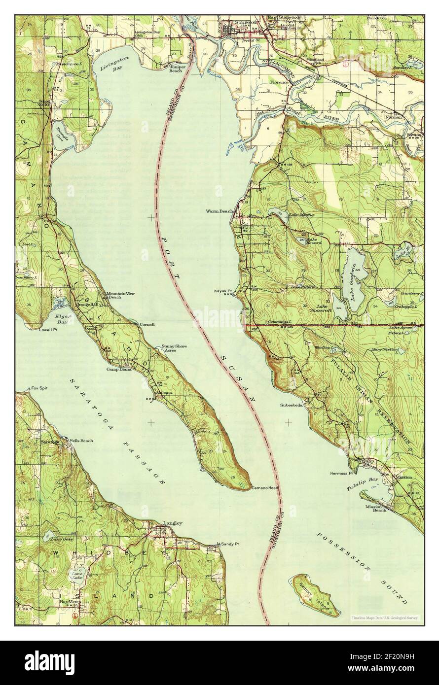 Stanwood, Washington, map 1943, 1:62500, United States of America by Timeless Maps, data U.S. Geological Survey Stock Photo