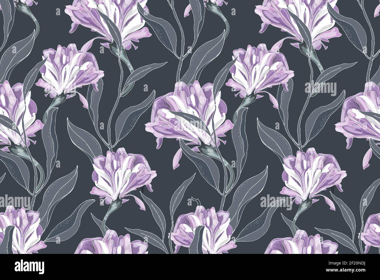 Art floral vector seamless pattern. Delicate purple Ipomoea, morning glory. Stock Vector