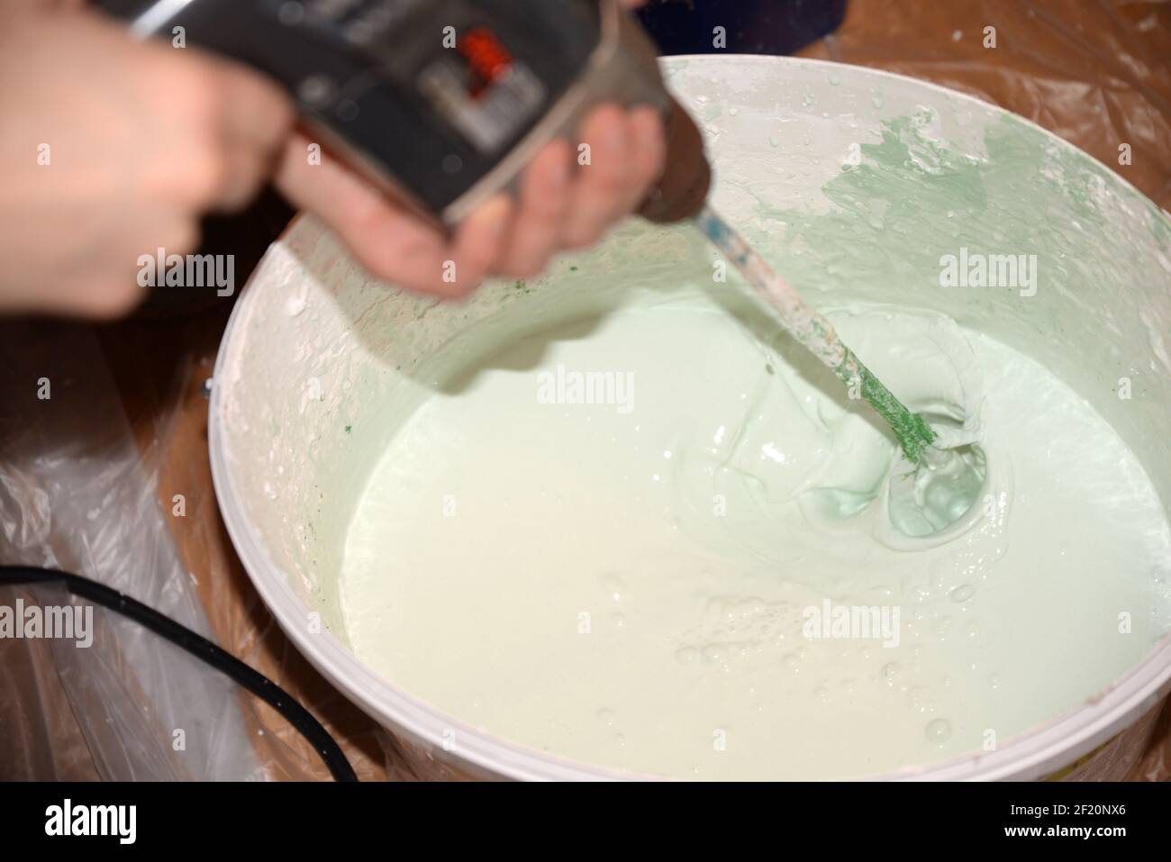 Paint mixing bucket Stock Photo Alamy
