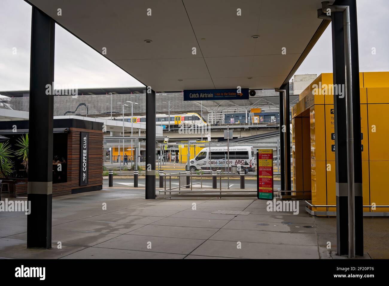 Brisbane Airport, Queensland, Australia March 2021 A train and cab arriving at the airport to