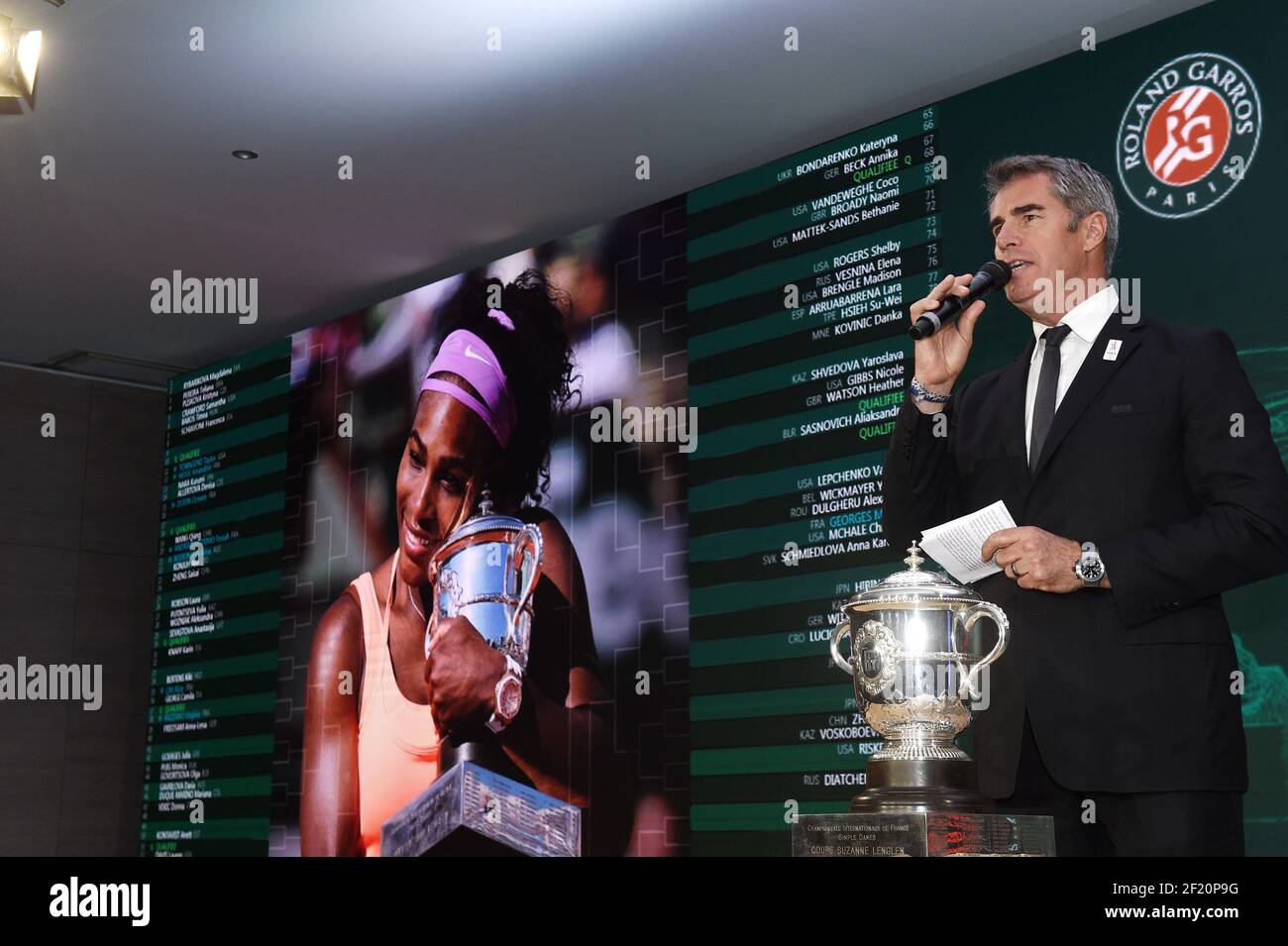 The speaker Marc Maury during the Roland Garros French Tennis Open 2016  Draw, on May 20, 2016, at the Roland Garros Stadium in Paris, France -  Photo Philippe Millereau / KMSP / DPPI Stock Photo - Alamy