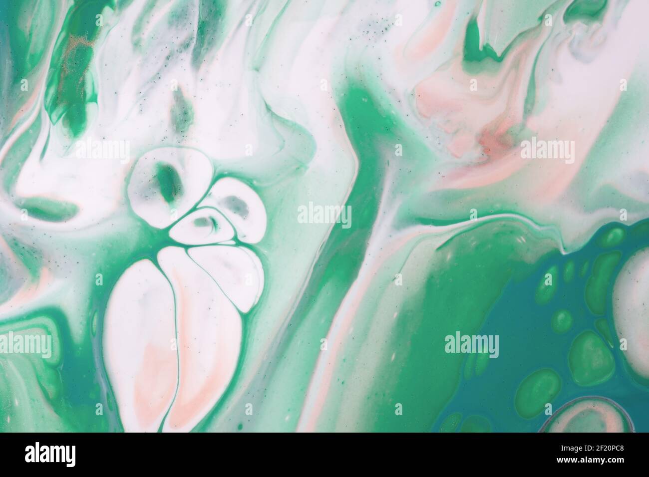 Abstract fluid art background light green and white colors. Liquid ...