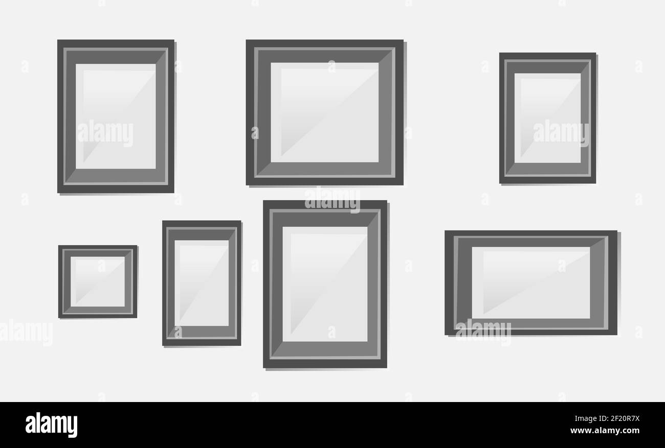 Vector photo frame set for templates, empty photo frame mock up Stock