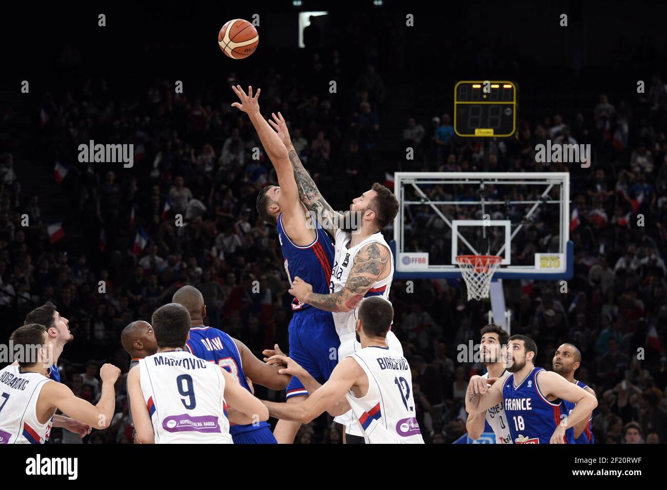 France's Joffrey Lauvergne competes during the Friendly Game Basket Ball  Match between France and Serbia, at