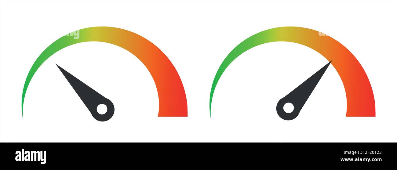 Speedometer goods gauge rating meters set. Credit score indicators. Level indicator, credit loan scoring manometer Stock Vector