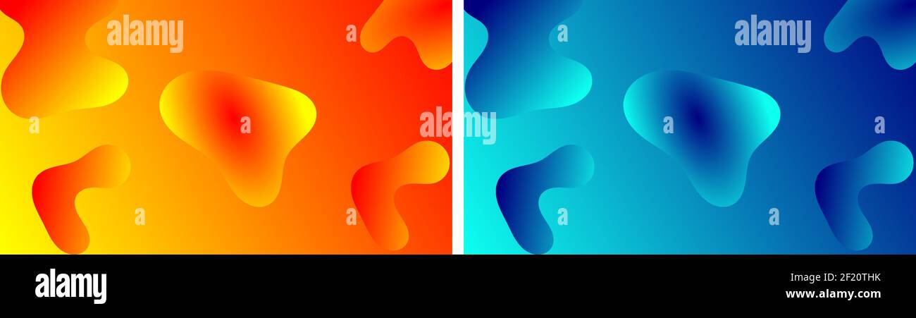 Fluid dynamic modern minimal vector background set of 2 in blue and orange color, abstract background with liquid gradient, applicable for banner desi Stock Vector