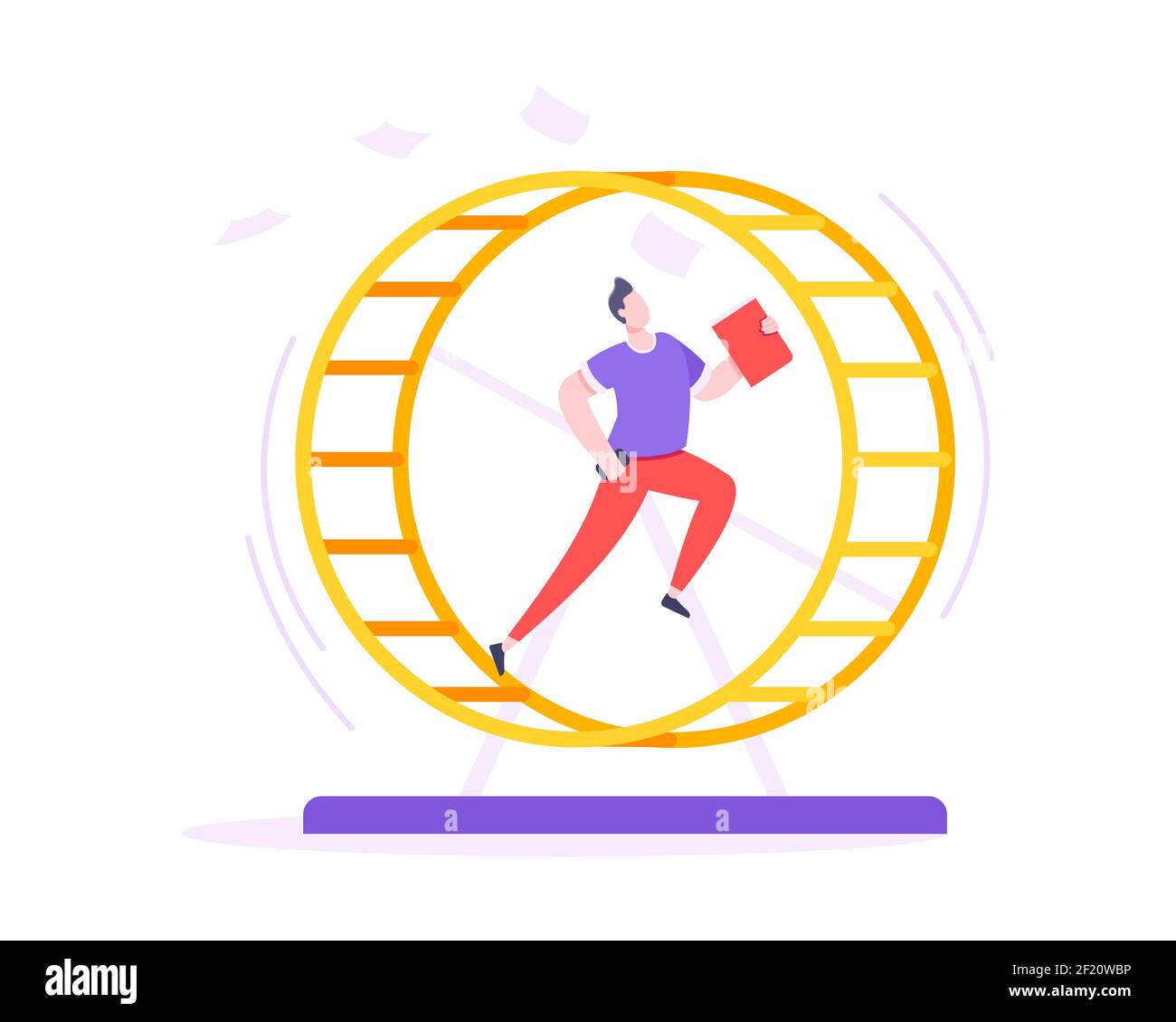 Rat race business concept with businessman running in hamster wheel working hard and always busy flat style design vector illustration. Tired workahol Stock Vector