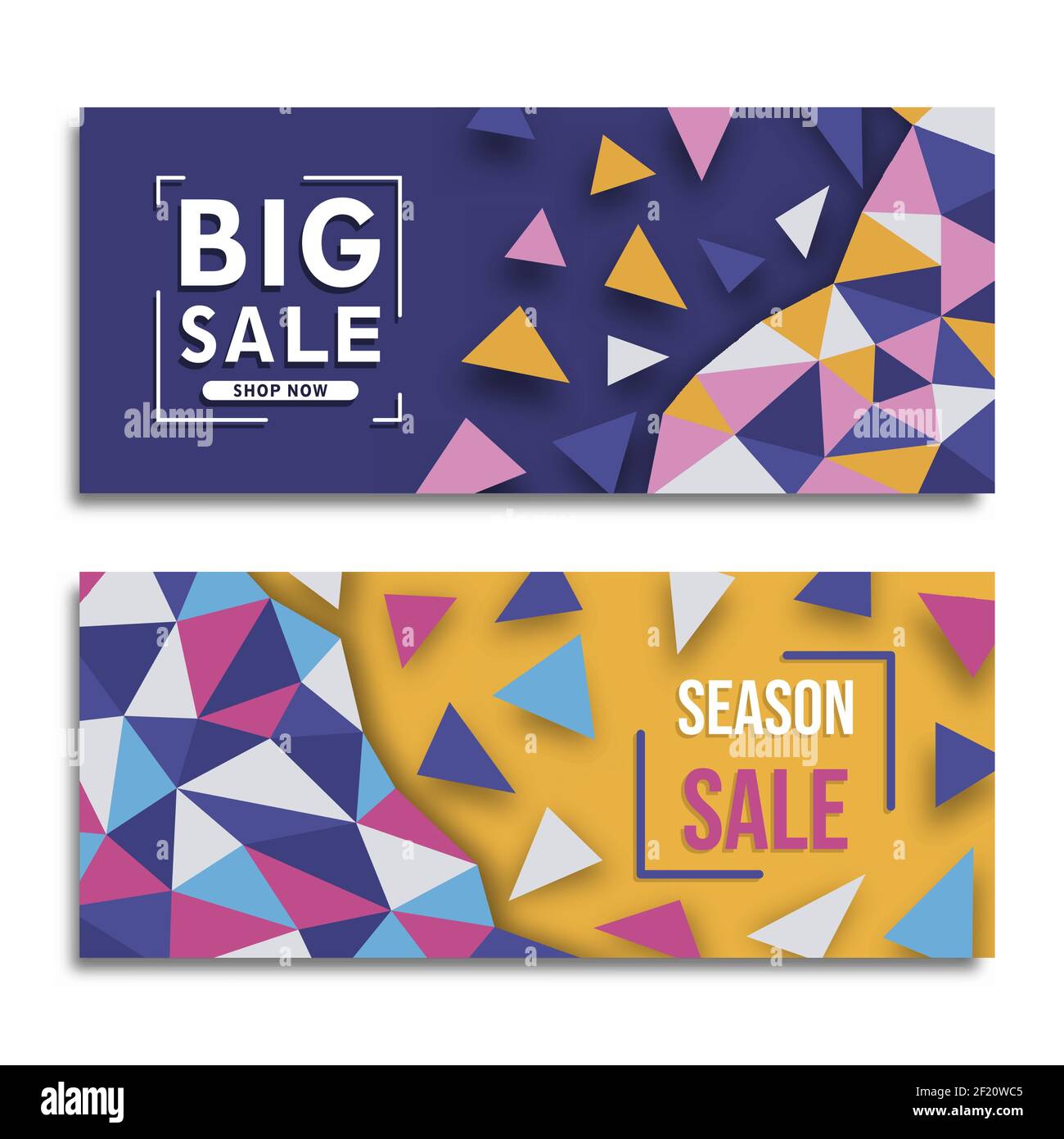 Modern sale template banner set. Colorful geometric shape design collection for web business promotion, special discount event label bundle with creat Stock Vector