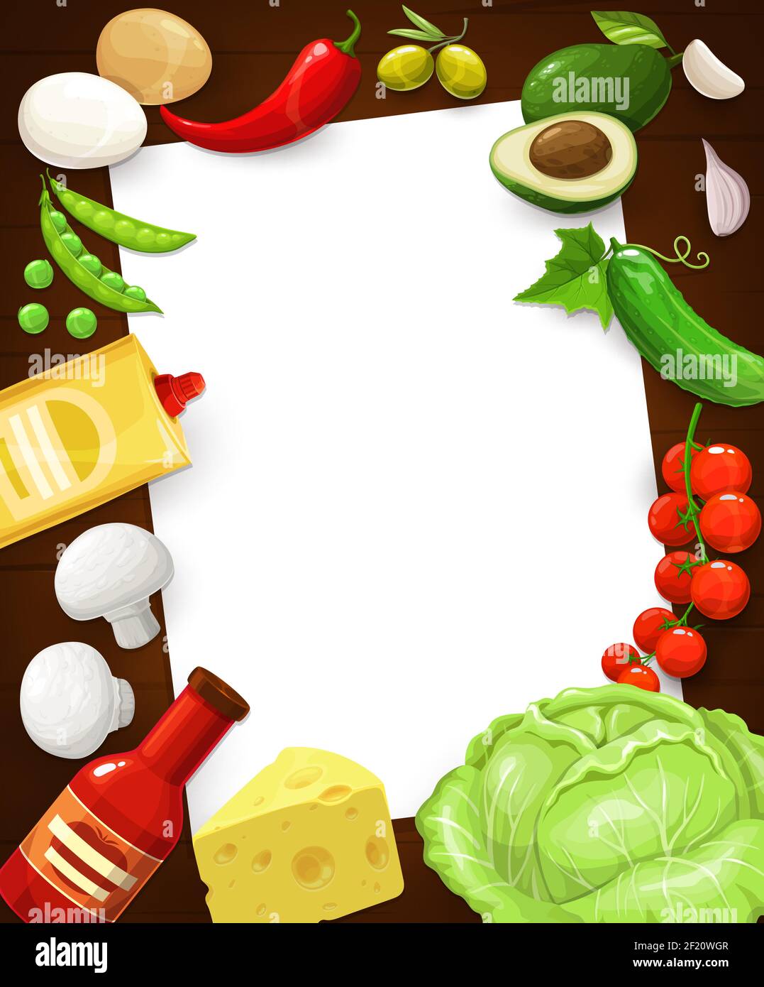 Cute Colorful Template Frame for a Recipe Book or Card Illustration with  Vegetables Stock Vector - Illustration of food, paper: 67845569
