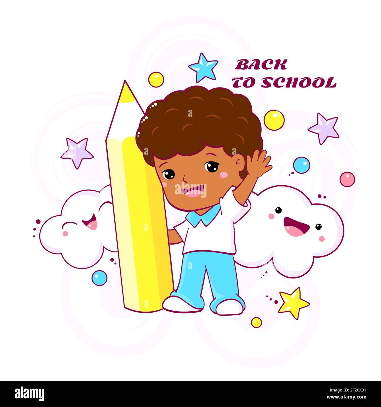 Back to school. Little smiling african school boy with pencil. Vector ...