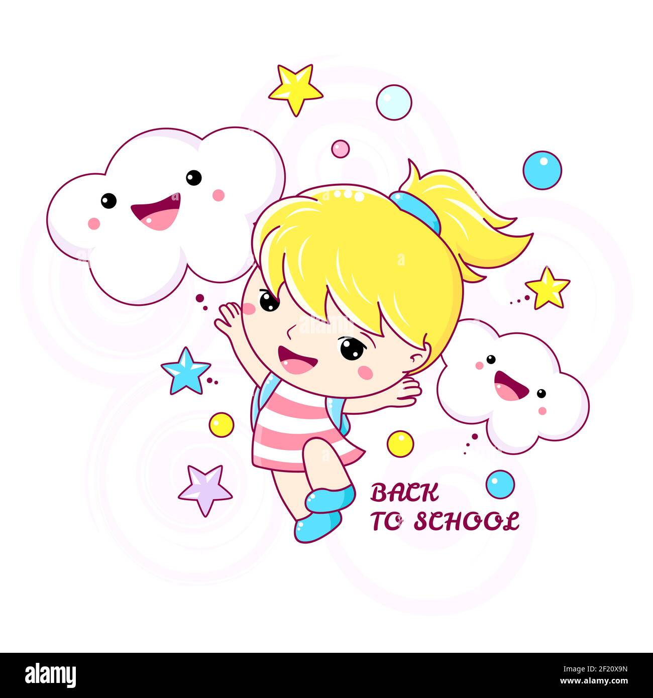 Back to school. Little smiling school girl with backpack. Vector ...