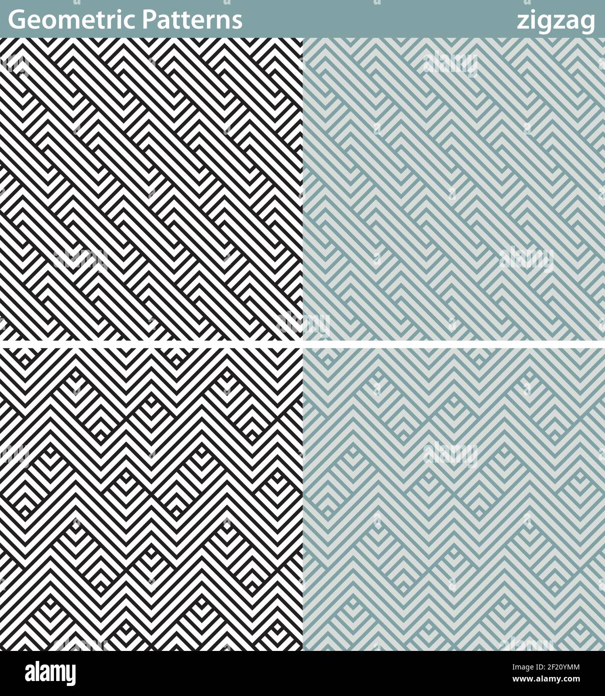 Four seamless patterns with geometric motifs. Stock Vector