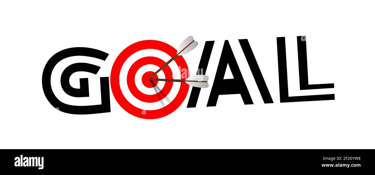 Business concept of hitting exactly the target. word goal. Arrows that