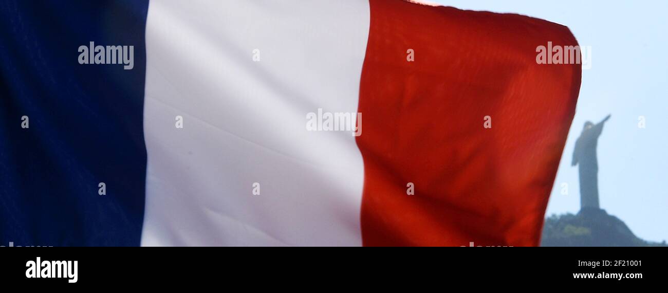 Illustration of the French flag and Corcovado at Club France during the Olympic Games RIO 2016, on August 2, 2016, in Rio, Brazil - Photo Philippe Millereau / Pool KMSP / DPPI Stock Photo