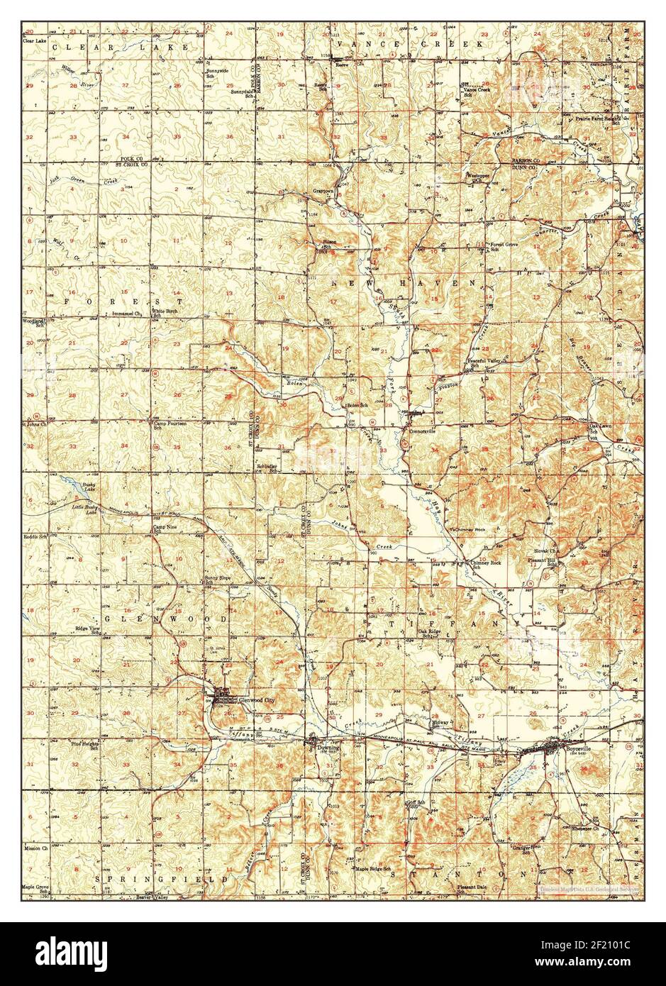 Downing, Wisconsin, map 1950, 162500, United States of America by