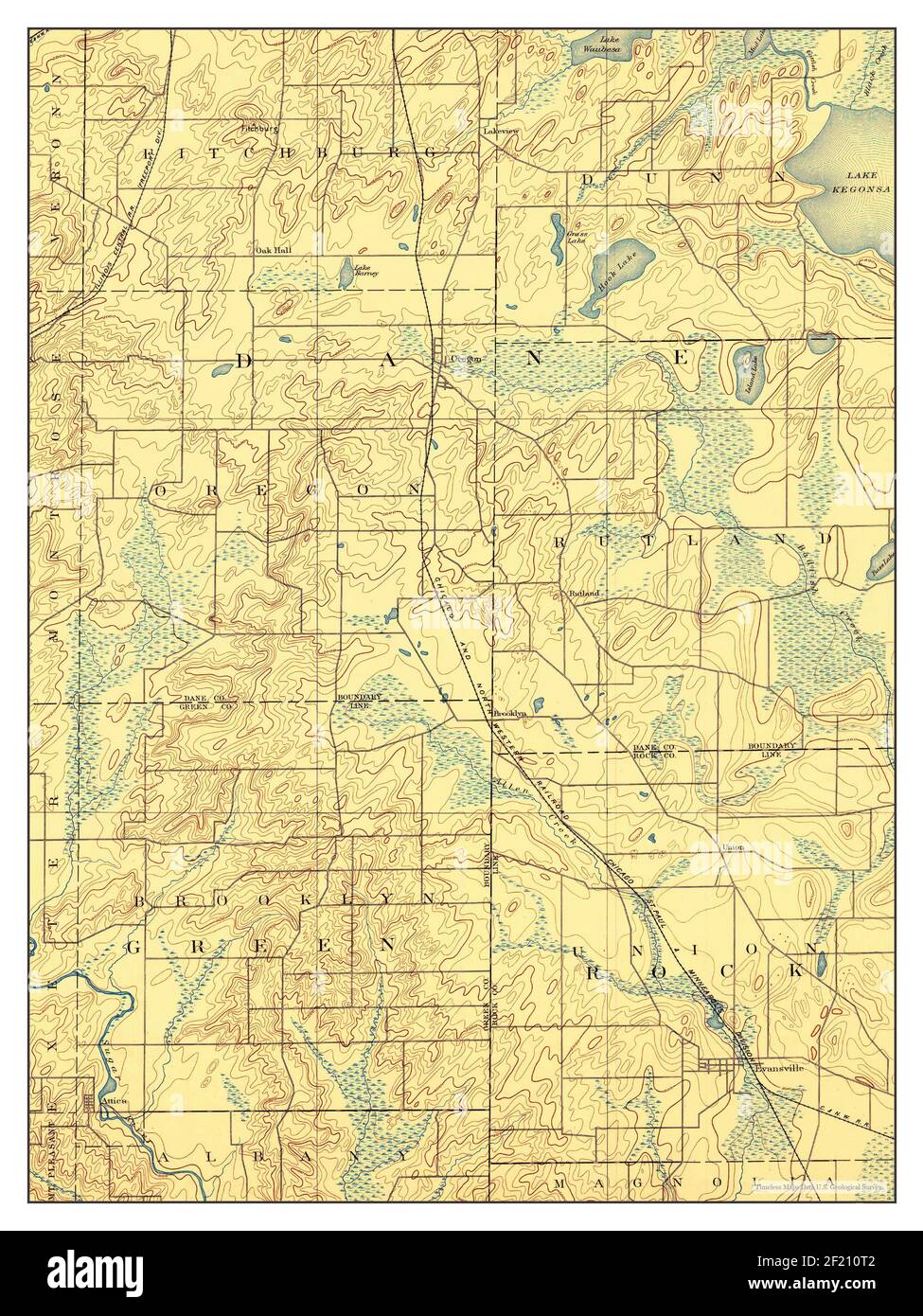 Evansville, Wisconsin, map 1894, 1:62500, United States of America by Timeless Maps, data U.S. Geological Survey Stock Photo