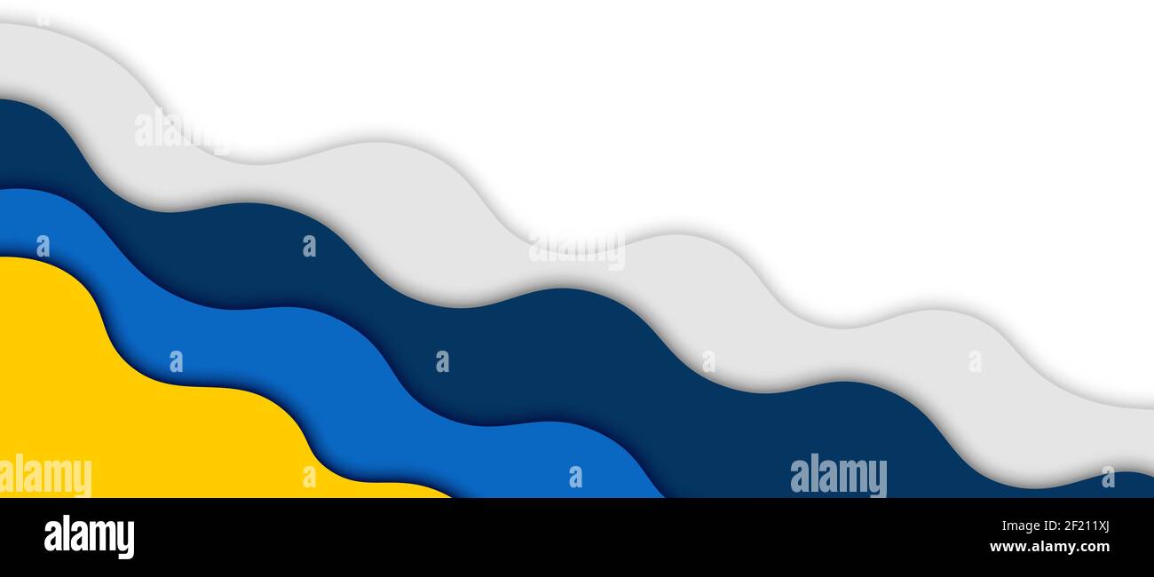 Abstract blue, yellow and gray wavy shape with shadow. Background for designs Stock Vector Image