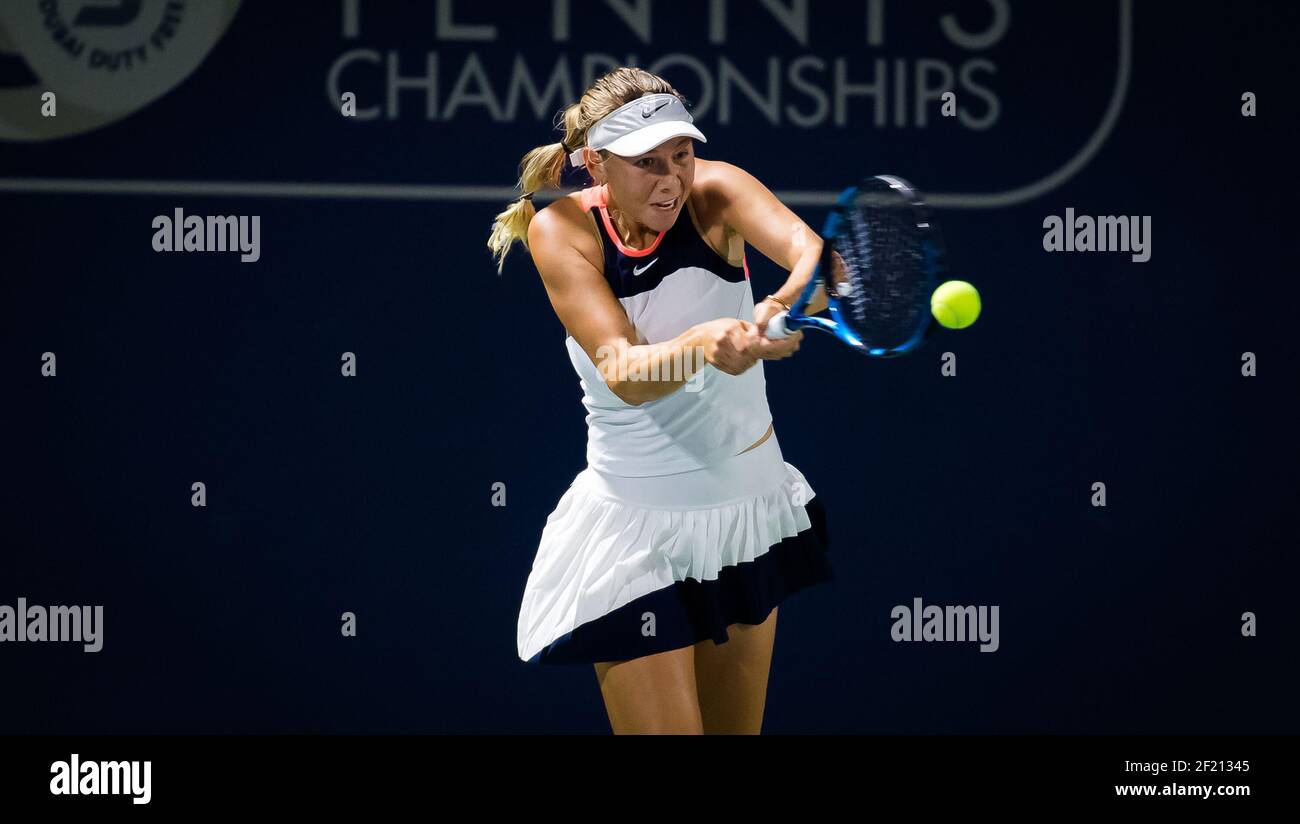 Amanda Anisimova of the United States during her second round match at the  2021 Dubai Duty Free Tennis Championships WTA 1000 tournament on March 9,  2021 at the Dubai Duty Free Tennis