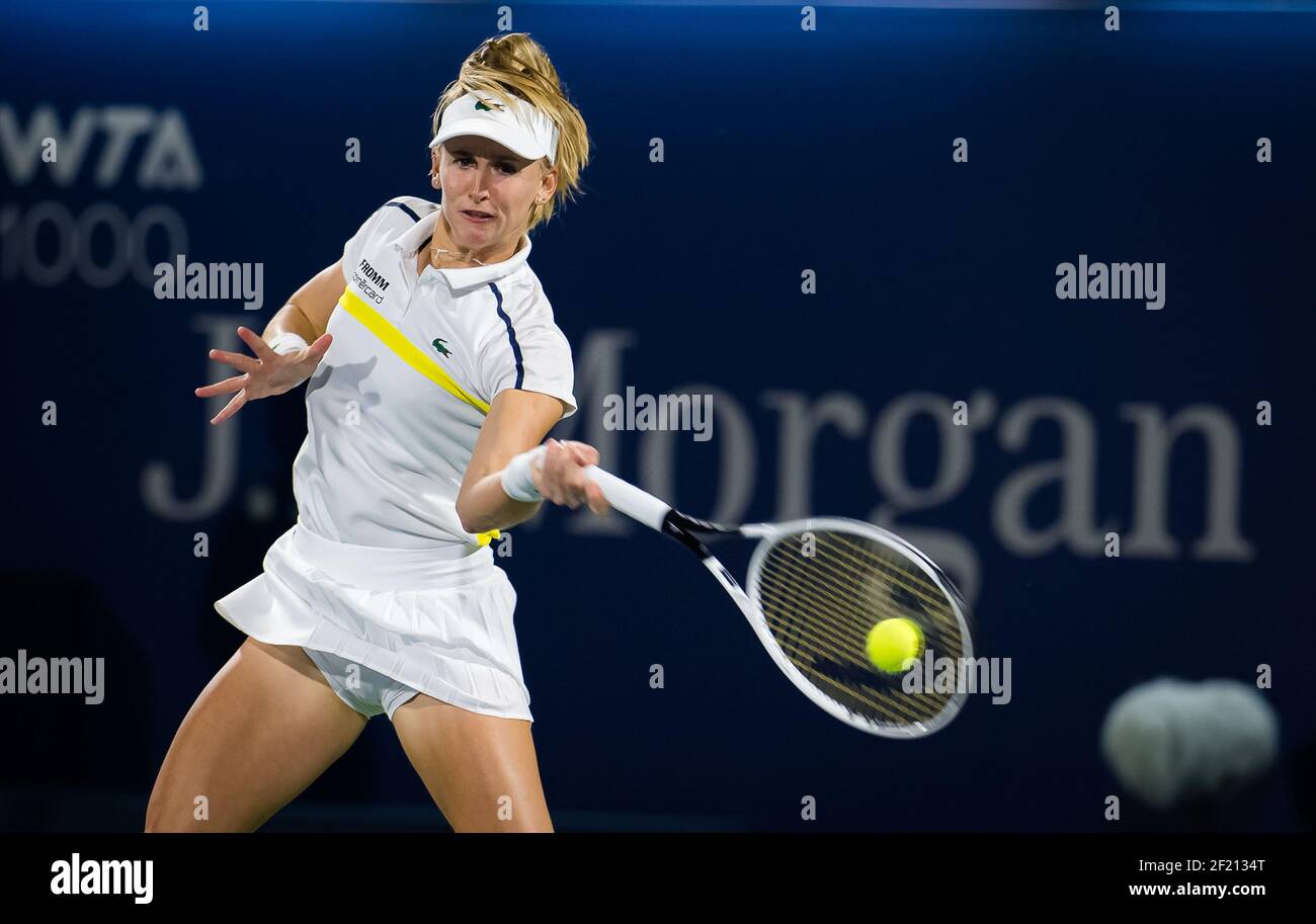 Jil Teichmann of Switzerland during her second round match at the 2021  Dubai Duty Free Tennis Championships WTA 1000 tournament on March 9, 2021  at the Dubai Duty Free Tennis Stadium in