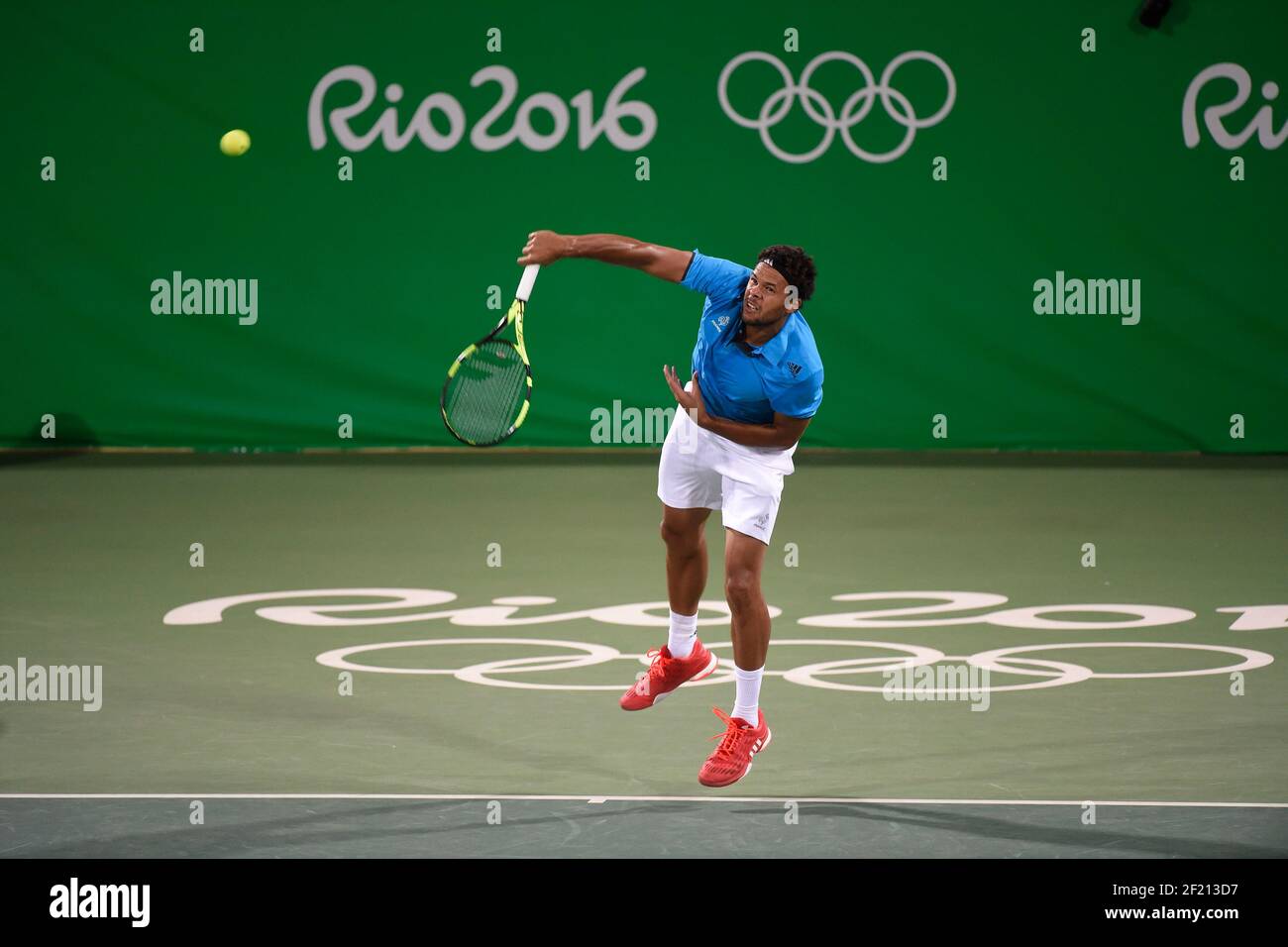 France S Jo Wilfried Tsonga In Action During His Tennis Men S Double Match With Teammate Gael Monfils During The Olympic Games Rio 16 Tennis On August 7 16 In Rio Brazil Photo France S Jo Wilfried Tsonga In Action During His Tennis Men S Double Match With Teammate Gael Monfils During The Olympic Games Rio 16 Tennis On August 7 16 In Rio Brazil Photo