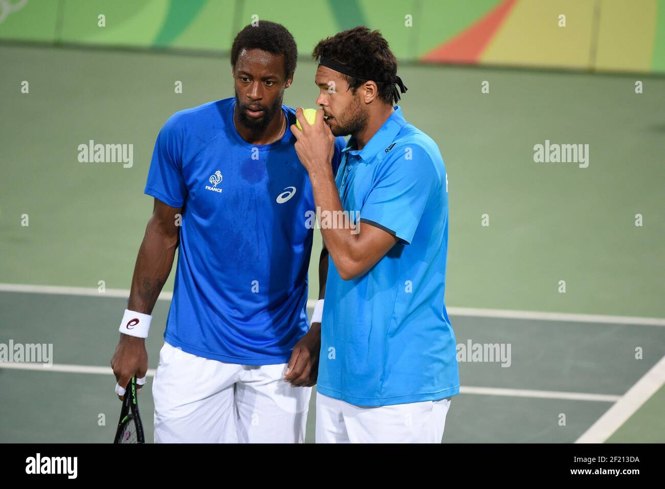 France's Jo Wilfried Tsonga and Gael Monfils in action during their Tennis  Men's Double match during the Olympic Games RIO 2016, Tennis, on August 7,  2016, in Rio, Brazil - Photo Jean-Marie