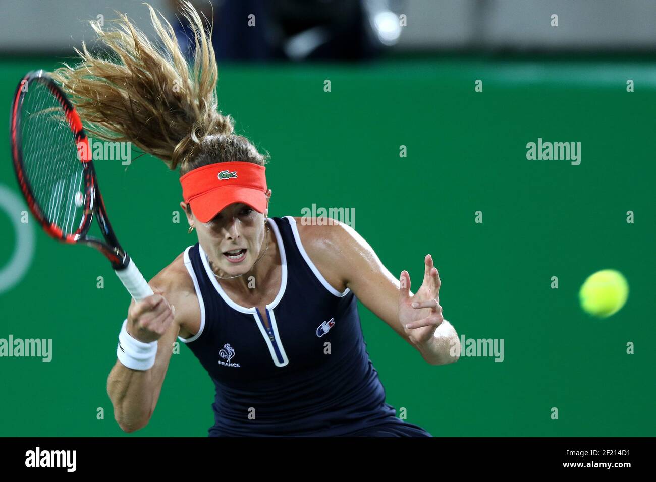 France s Alize Cornet in action during her Tennis Women s Single match  against Serena Williams (USA) during the Olympic Games RIO 2016, Tennis, on  August 8, 2016, in Rio, Brazil -