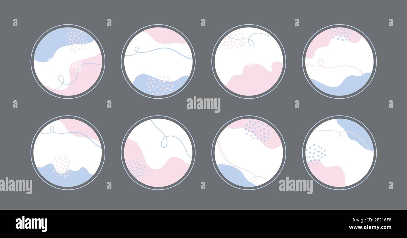 Vector highlight story cover icons for instagram, social media blog. Abstract minimal circle backgrounds Stock Vector