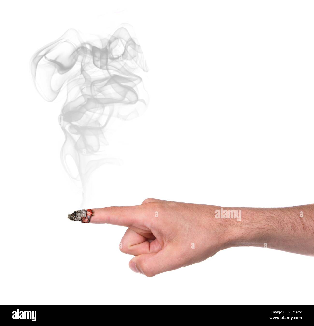 Burning finger pointing, isolated on white background Stock Photo Alamy