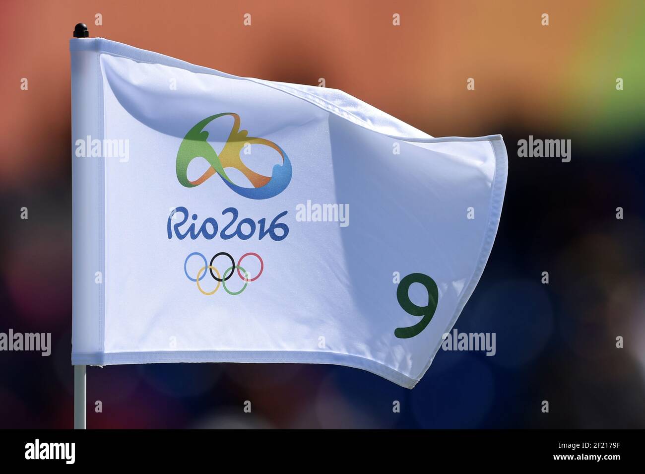 Illustration of Olympic Gogf flag during the Olympic Games RIO 2016, Golf,  on August 11, 2016, in Rio, Brazil - Photo Philippe Millereau / KMSP / DPPI  Stock Photo - Alamy