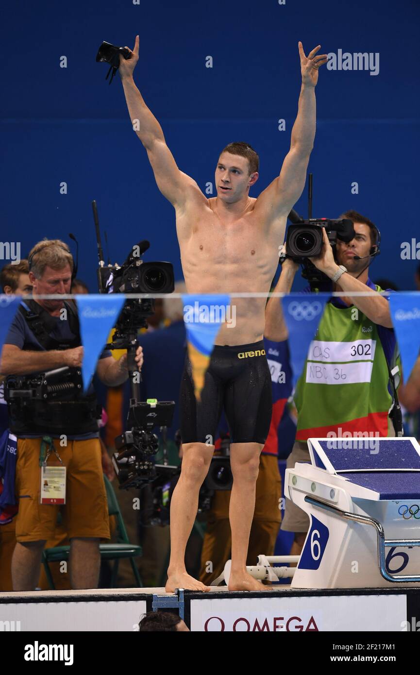 Ryan Murphy (USA) reacts after his victory on Men's 200 m