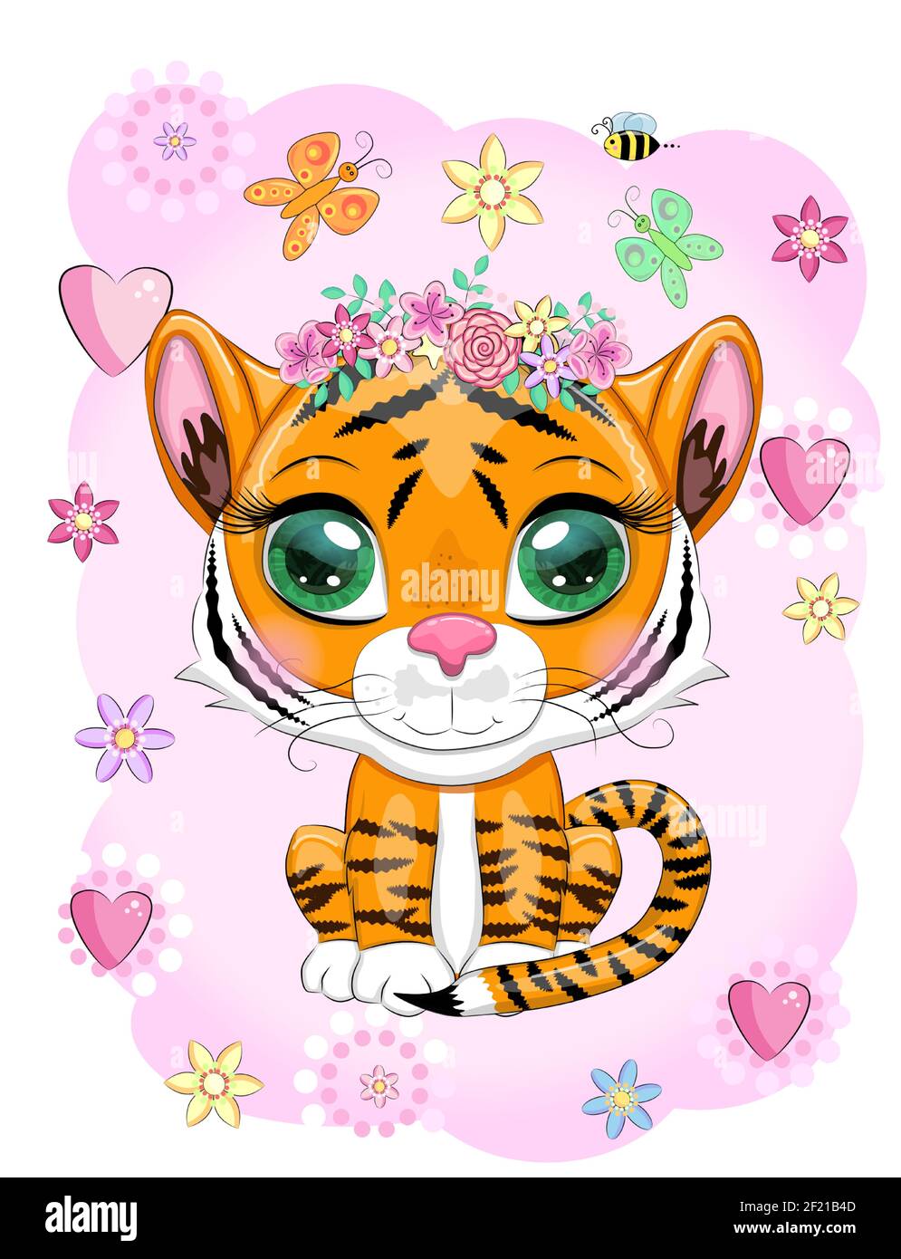 Color background with cute kawaii animal tiger Vector Image