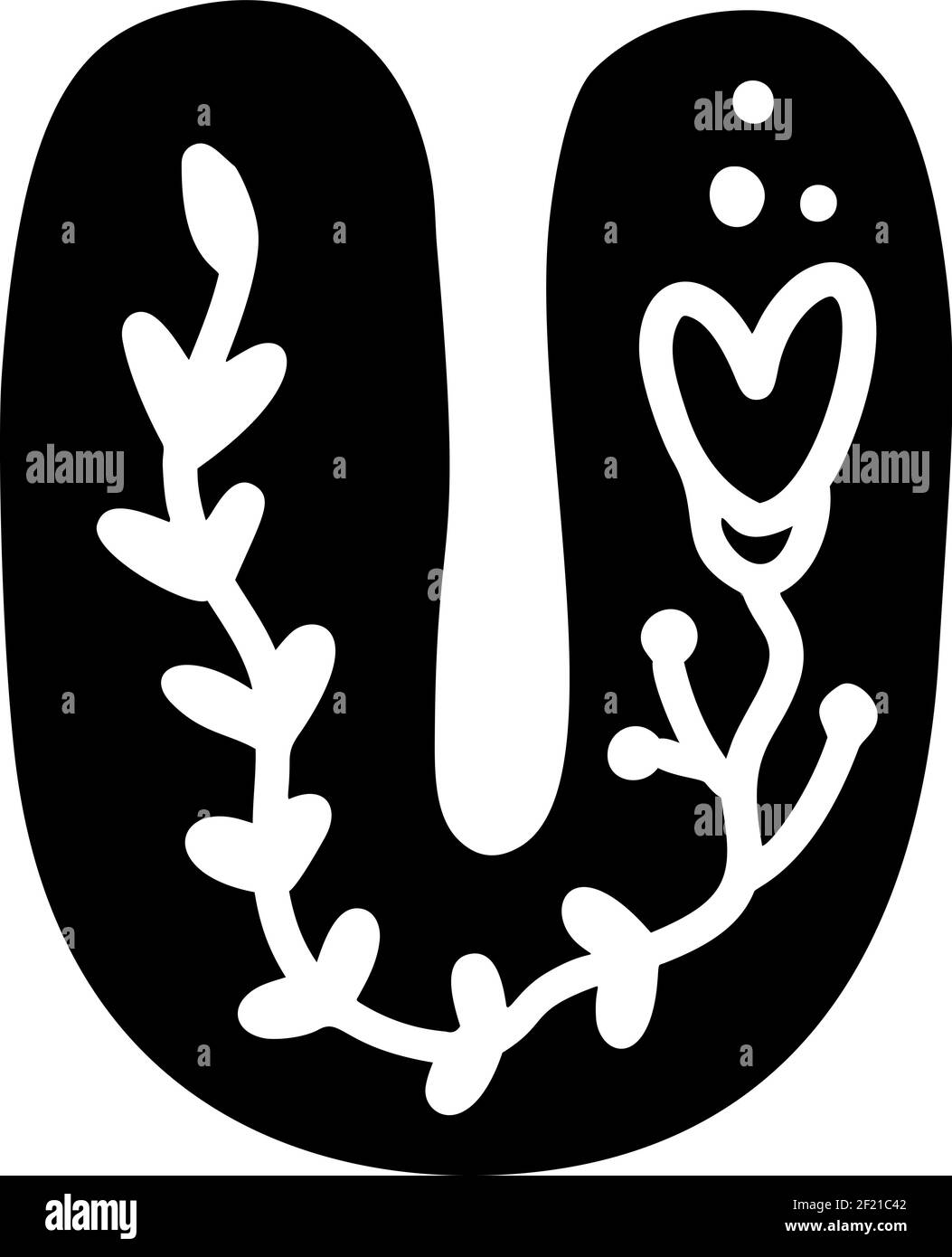 Vintage floral bold Letter U Logo spring. Classic U Summer Letter Design Vector with Black Color and Floral Hand Drawn with monoline pattern Stock Vector