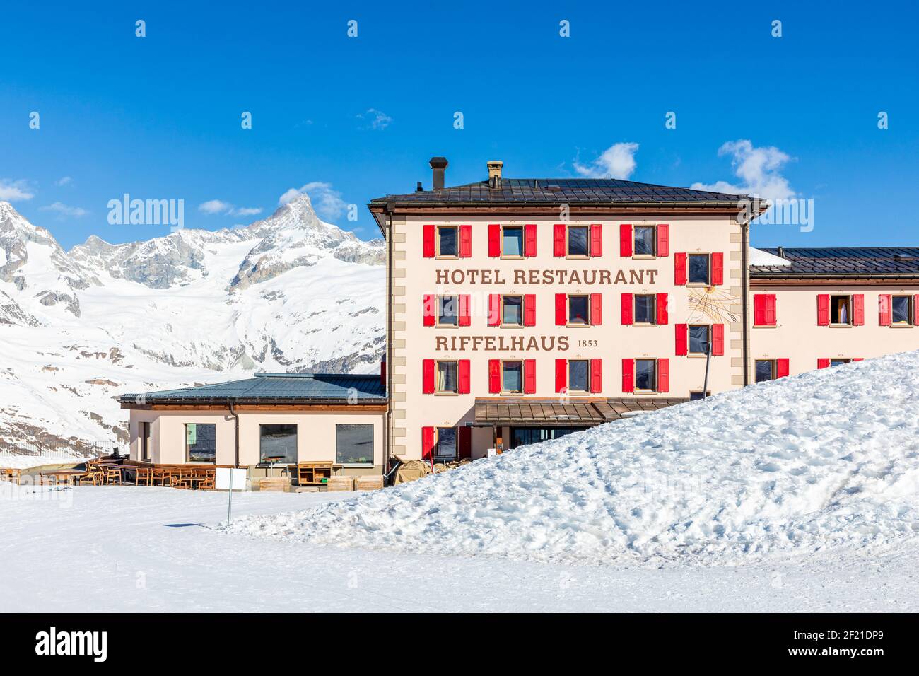 Hotel and restaurant Riffelhaus, Zermatt, Valais, Switzerland Stock Photo
