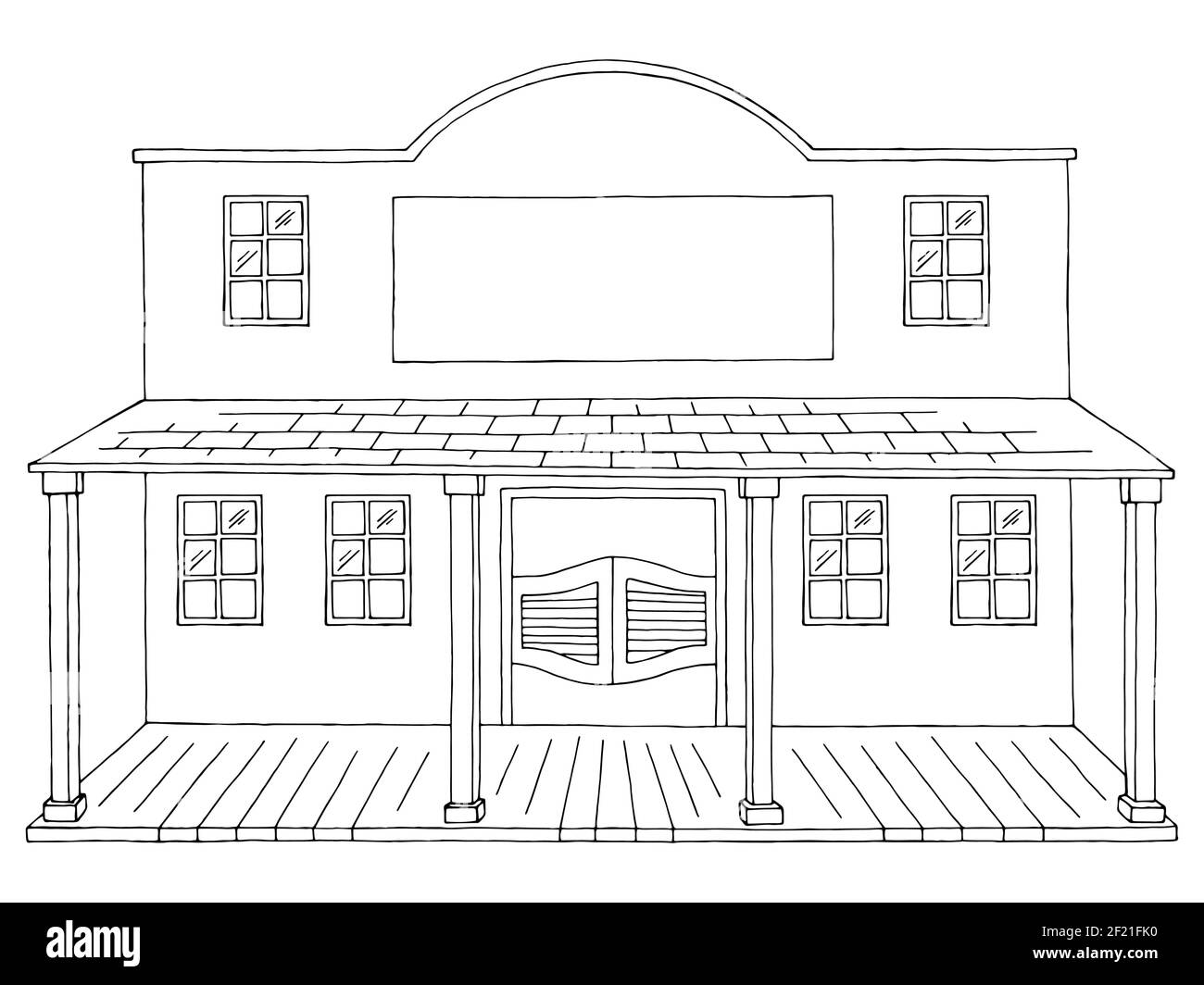 Old building wild west exterior graphic black white isolated sketch illustration vector Stock Vector
