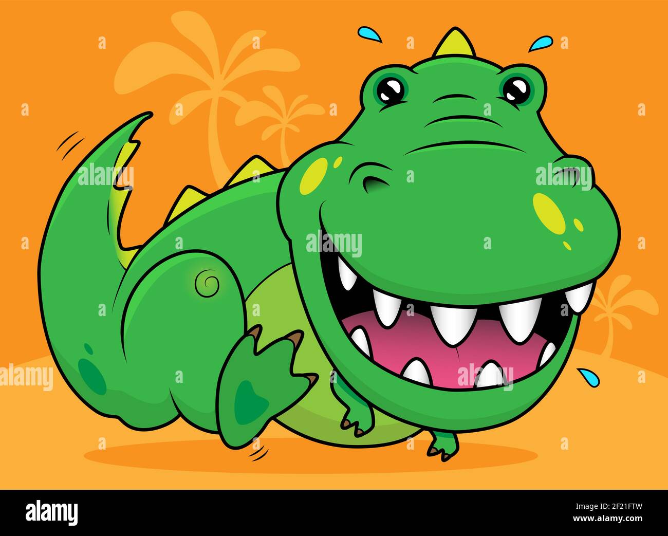 Cute dinosaur children cartoon. Funny happy tyrannosaurus kids vector illustration Stock Vector