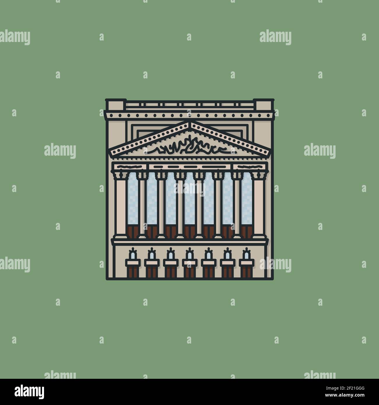 New York Stock Exchange building on Wall Street front view vector illustration for Black Thursday on October 24. Stock Vector