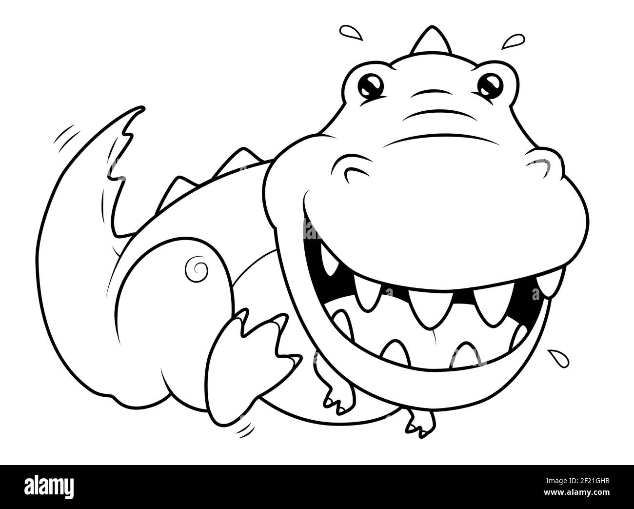 Cute dinosaur children cartoon. Funny happy tyrannosaurus kids vector line illustration Stock Vector
