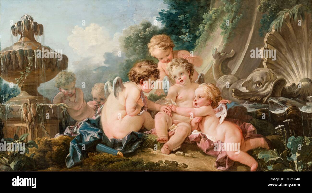 Cupids in Conspiracy, painting by François Boucher, 1740-1749 Stock Photo