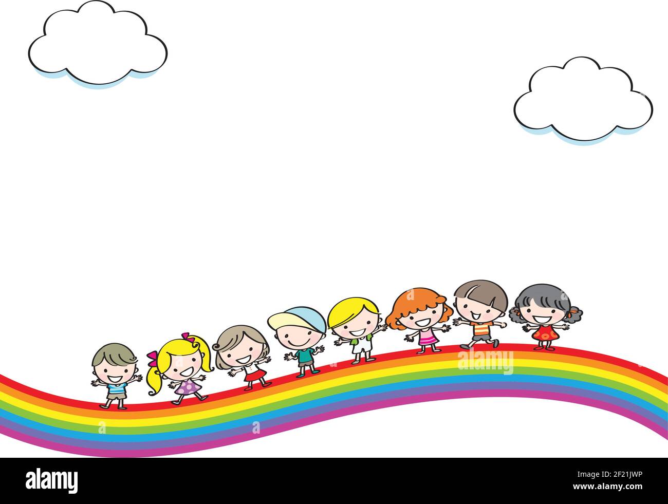 vector cartoon kids with rainbow border frame background Stock Vector Image  & Art - Alamy