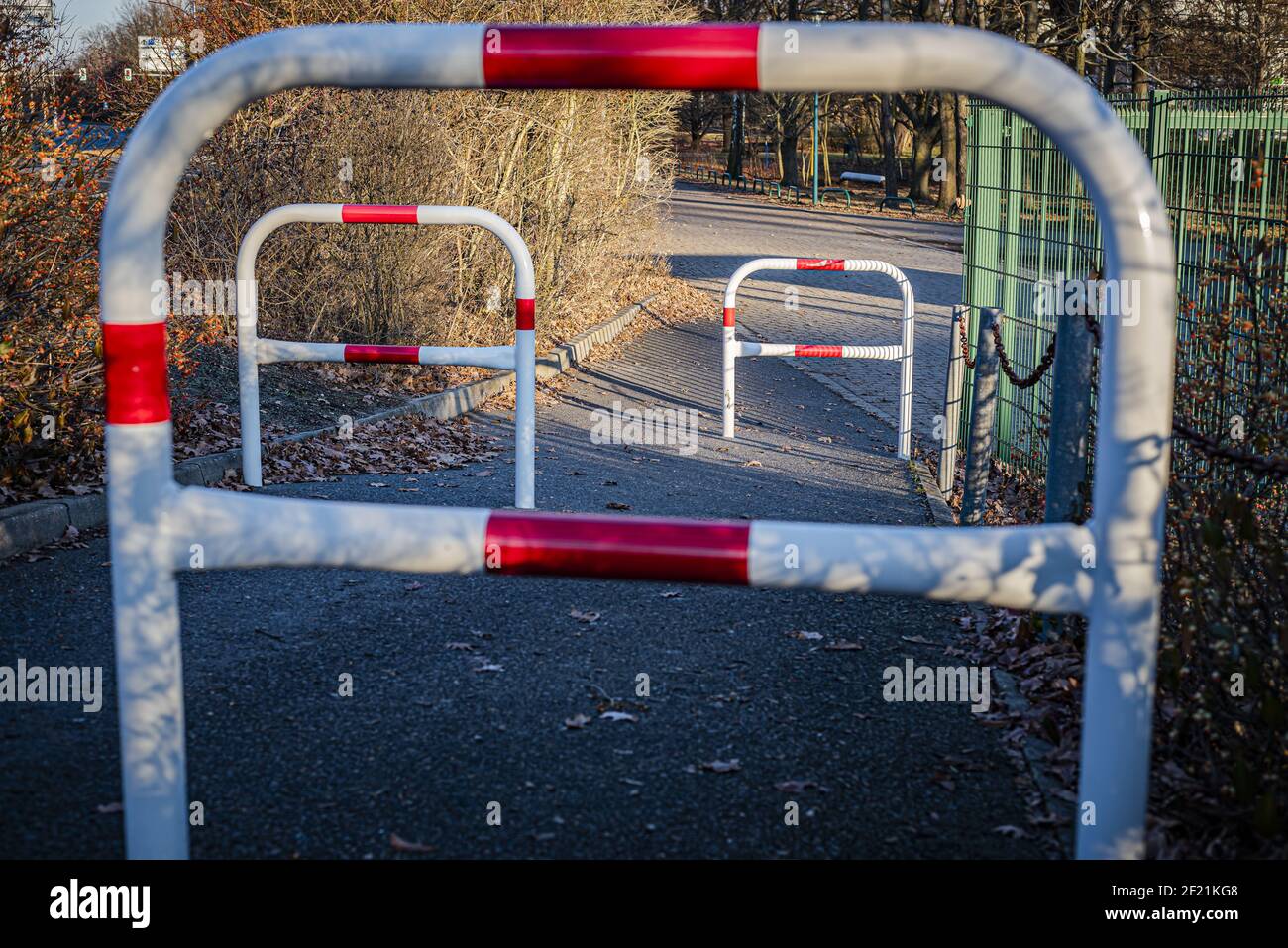 Bicycle path with obstacle to ride slowly Stock Photo