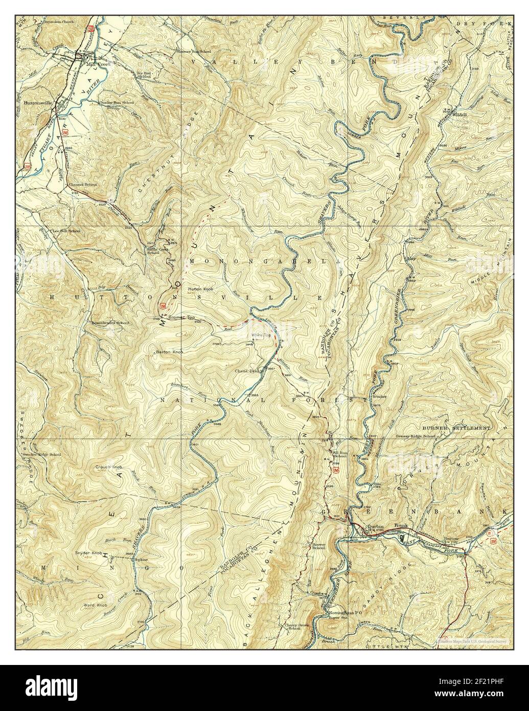 Durbin, West Virginia, map 1924, 1:62500, United States of America by Timeless Maps, data U.S. Geological Survey Stock Photo