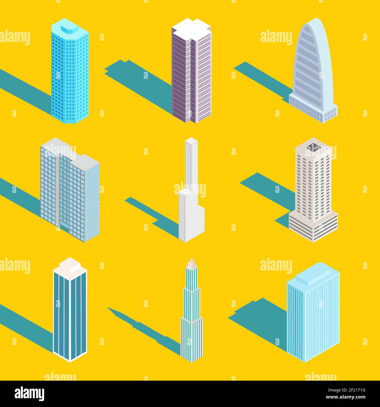 Skyscrapers, vector isometric city buildings. Exterior and estate, design web element, real apartment Stock Vector