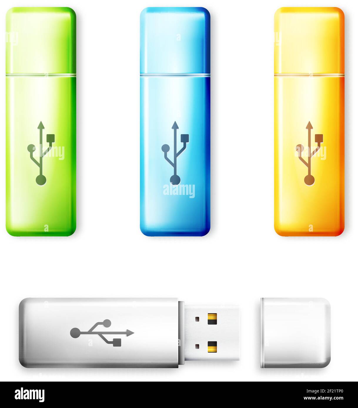 USB flash drive over white background. Memory transfer technology