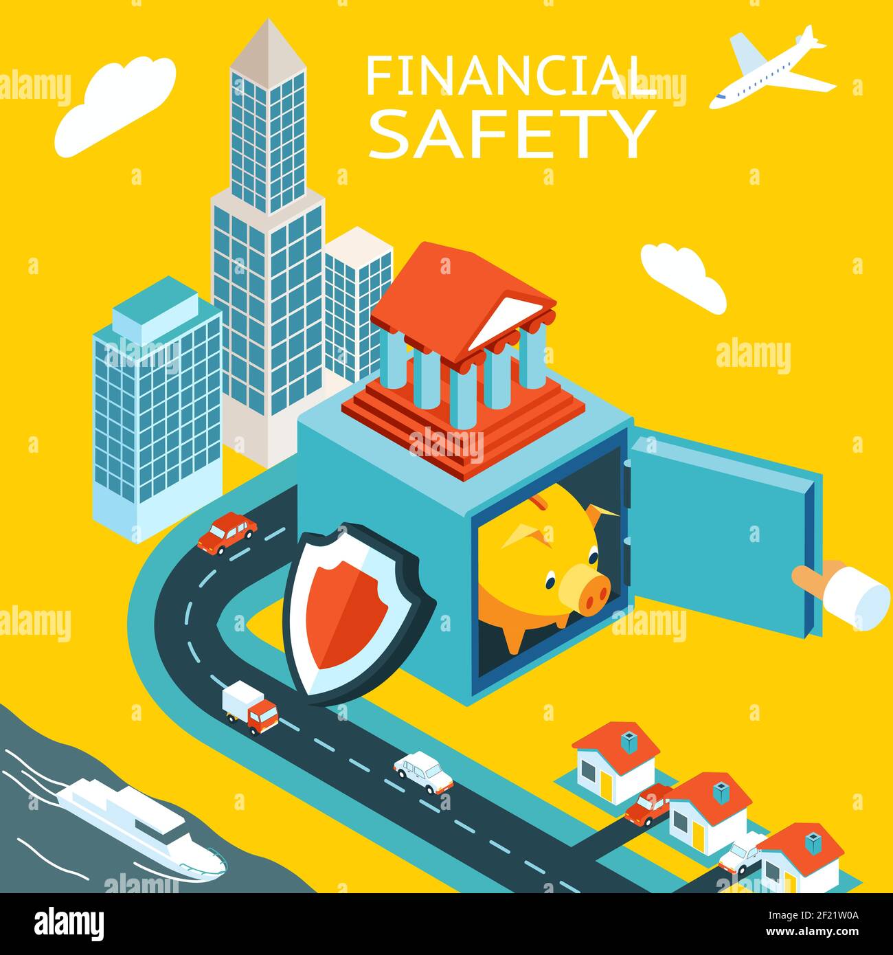 Financial safety and money making. Open safe with piggy bank pig ...