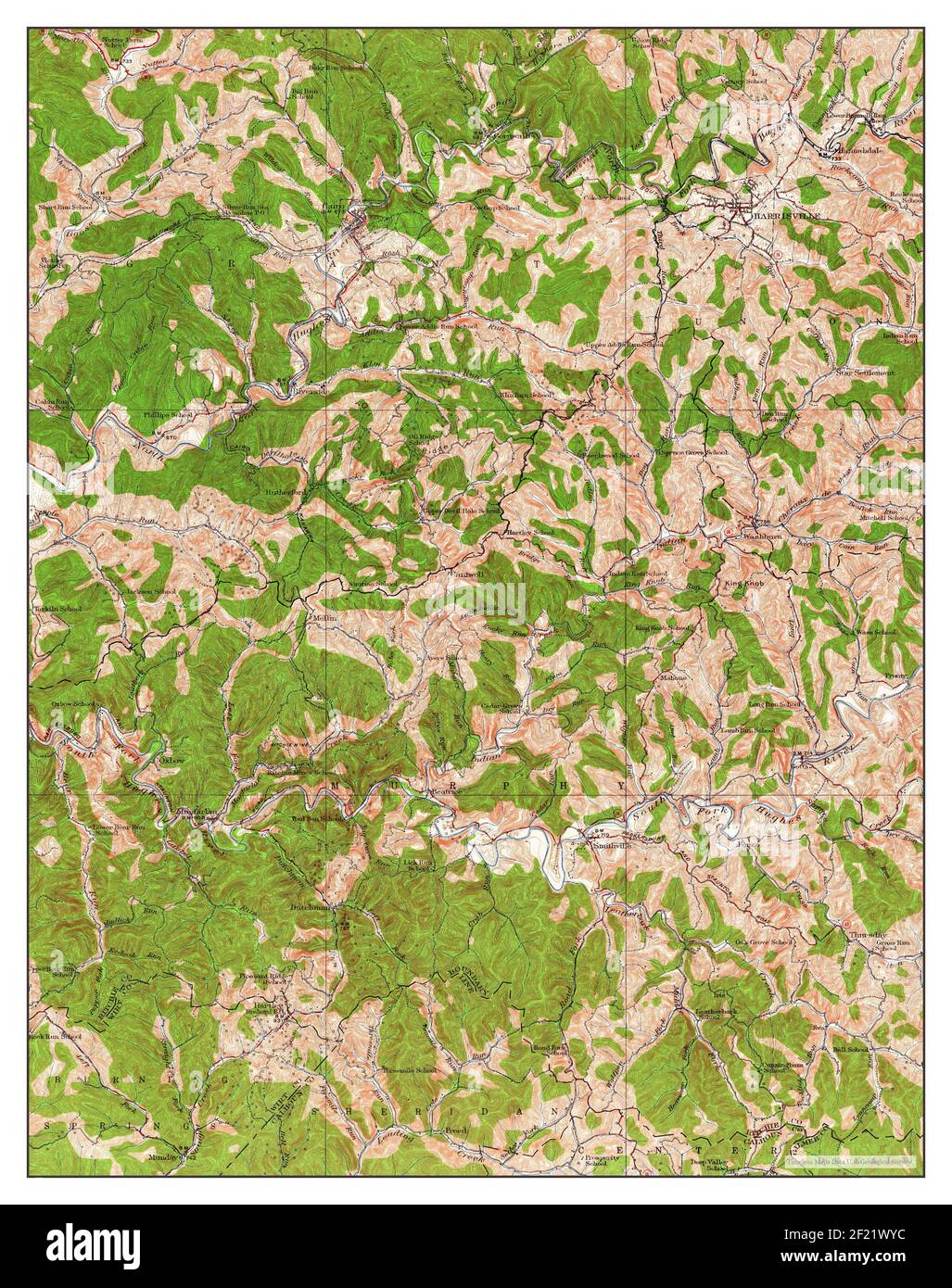 Harrisville, West Virginia, map 1924, 1:62500, United States of America by Timeless Maps, data U.S. Geological Survey Stock Photo